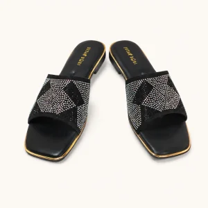CRYSTAL SLIDE SANDALS(BLACK)