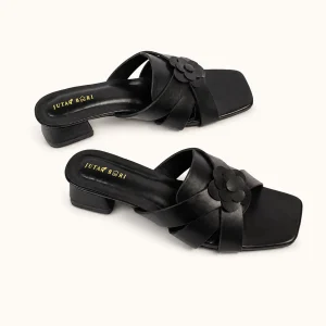 HEEL SLIDES WITH FLOWER DETAIL(BLACK)
