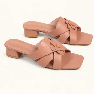 HEEL SLIDES WITH FLOWER DETAIL(PINK)