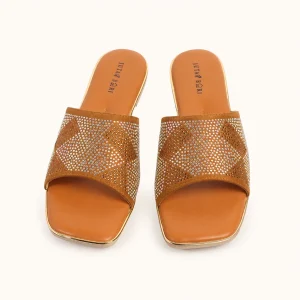 CRYSTAL SLIDE SANDALS(CAMEL)
